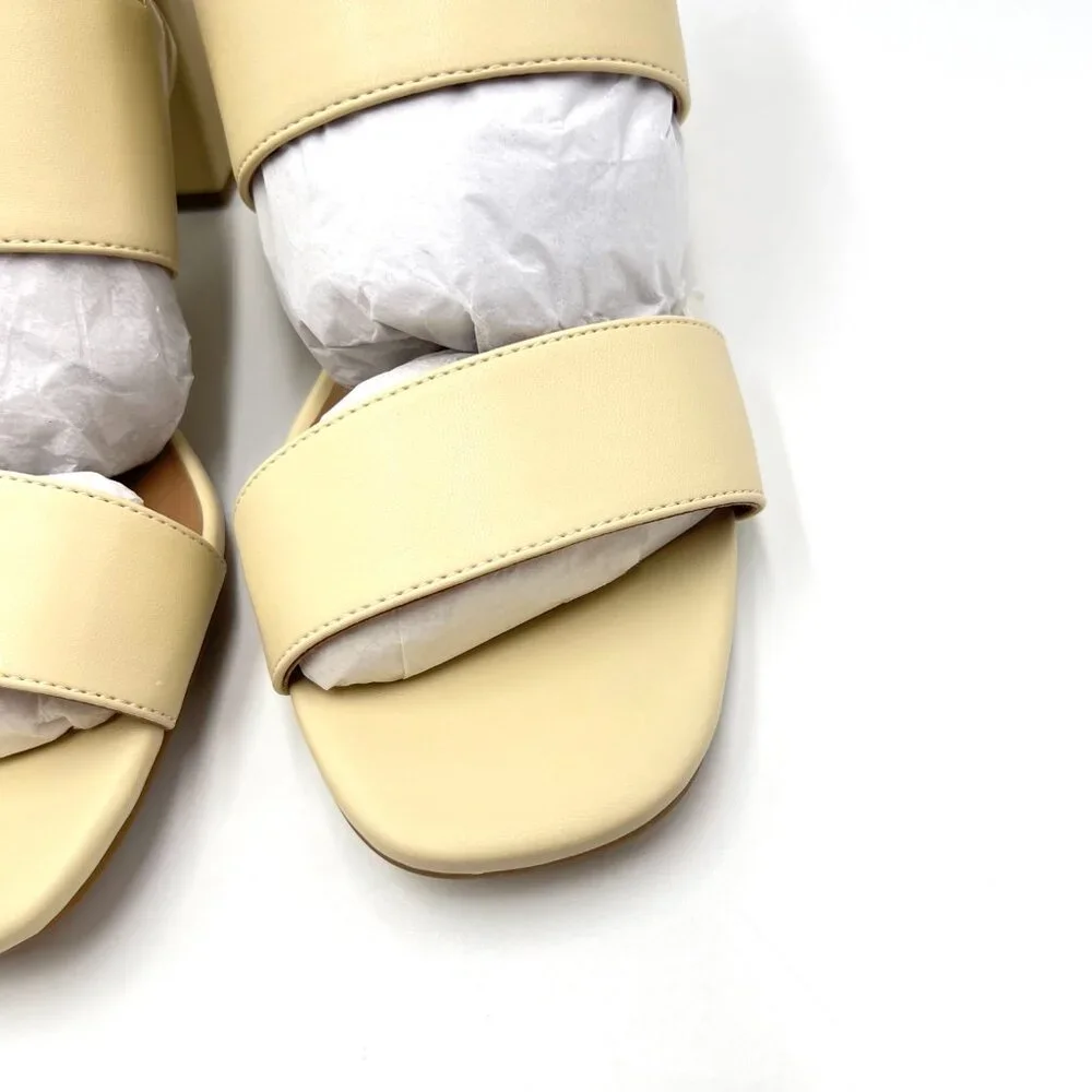 Aerosoles Womens Size 7.5 Emmex‎ Cream Beige Slingback Block Heels Sandals Shoes